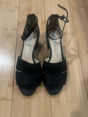Alex Marie Black Textured Ankle-Strap Block Heels